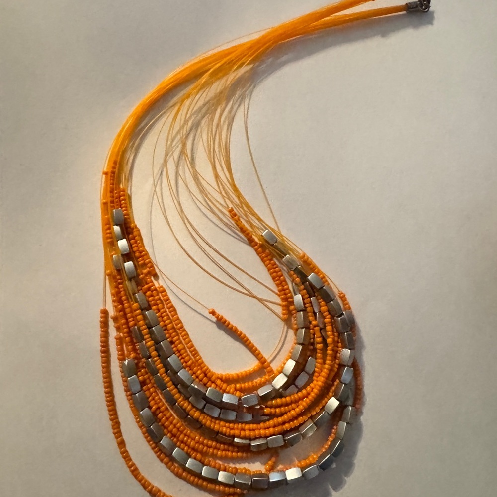 Orange and Silver Beaded Necklace